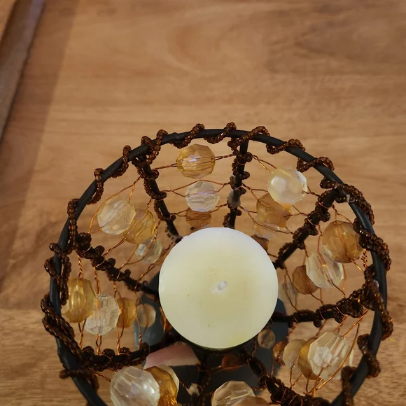 Beaded Candle Holder with Brown and Clear Accents - Picture 5 of 10